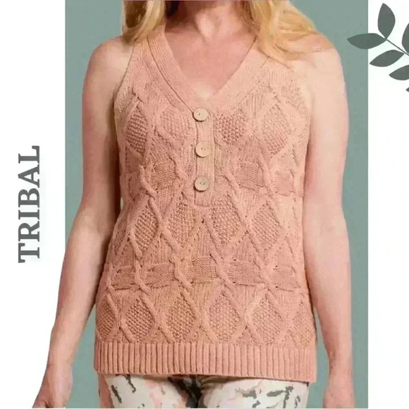Tribal Sleeveless Racer Back Sweater Button Detail Color Clay (light salmon) - Picture 1 of 6